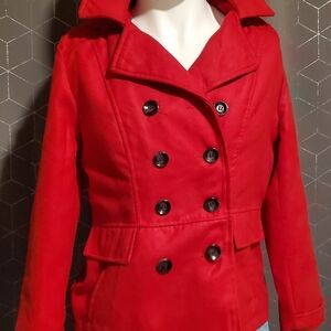 New  Women's Red double-breasted Pea Coat by Celebrity pink sz Large